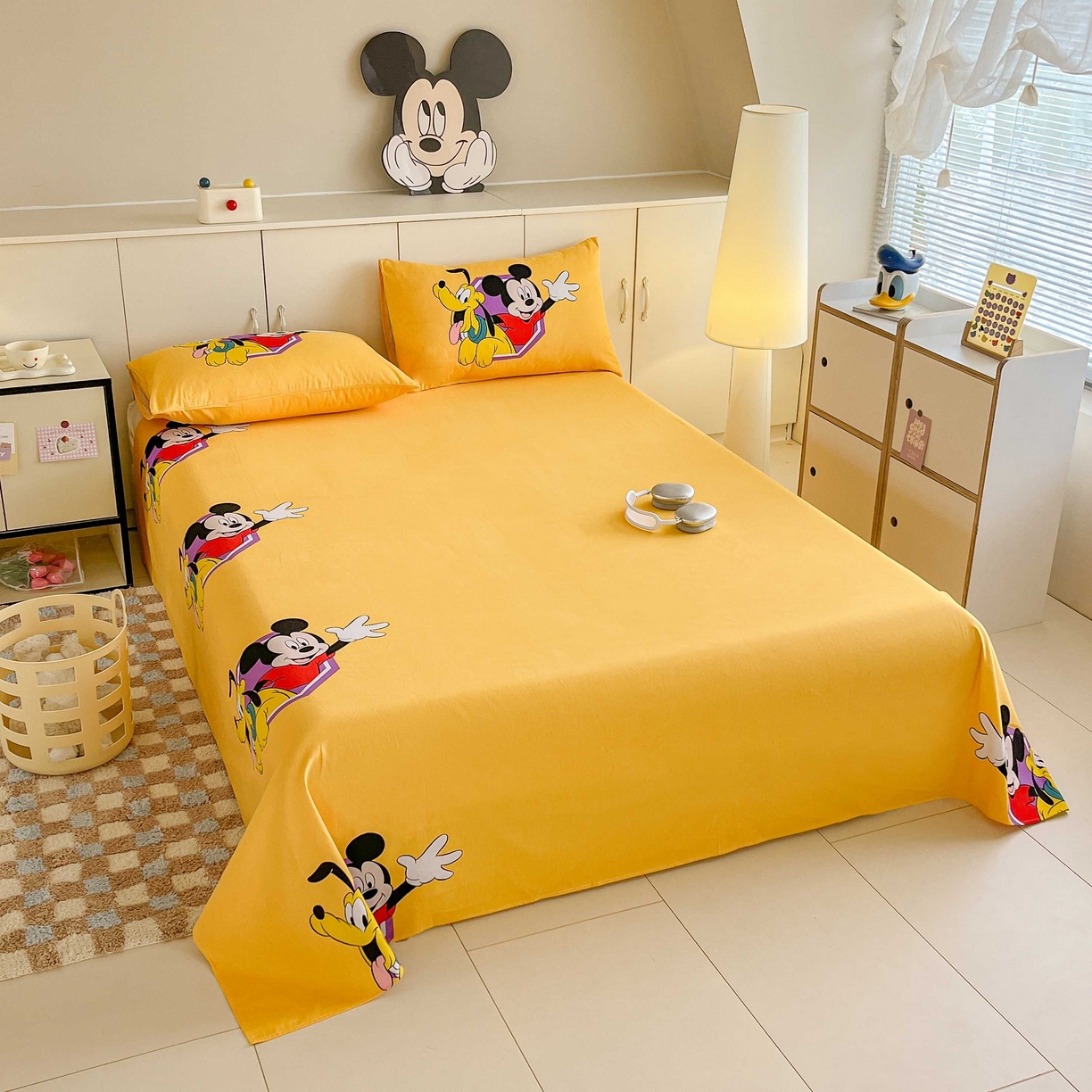 91家纺网 家纺一手货源 找家纺 玉元坊 2025年5月新品 大版卡通全棉纯棉床单床笠加厚四件套 米奇妙妙