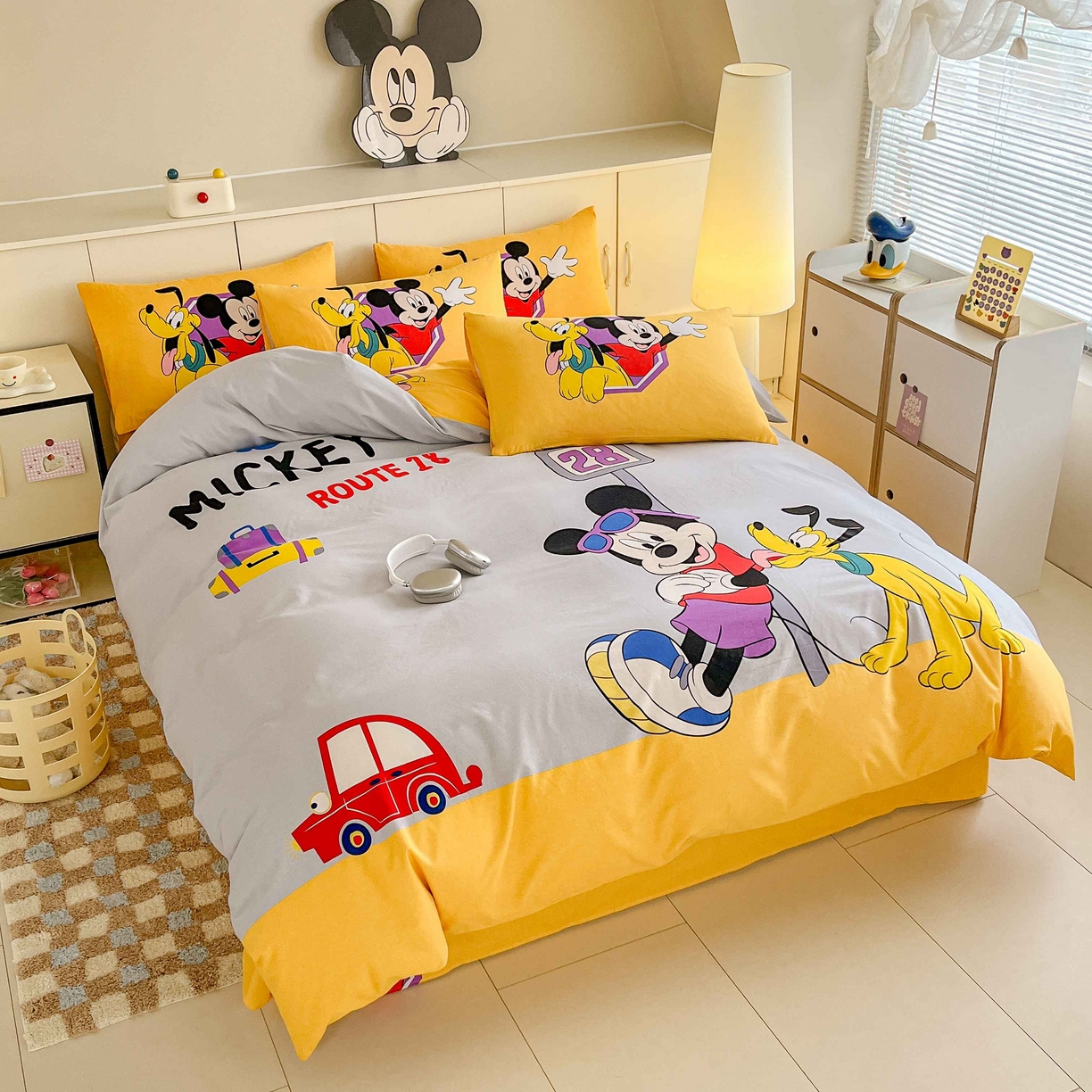 91家纺网 家纺一手货源 找家纺 玉元坊 2025年5月新品 大版卡通全棉纯棉床单床笠加厚四件套 米奇妙妙