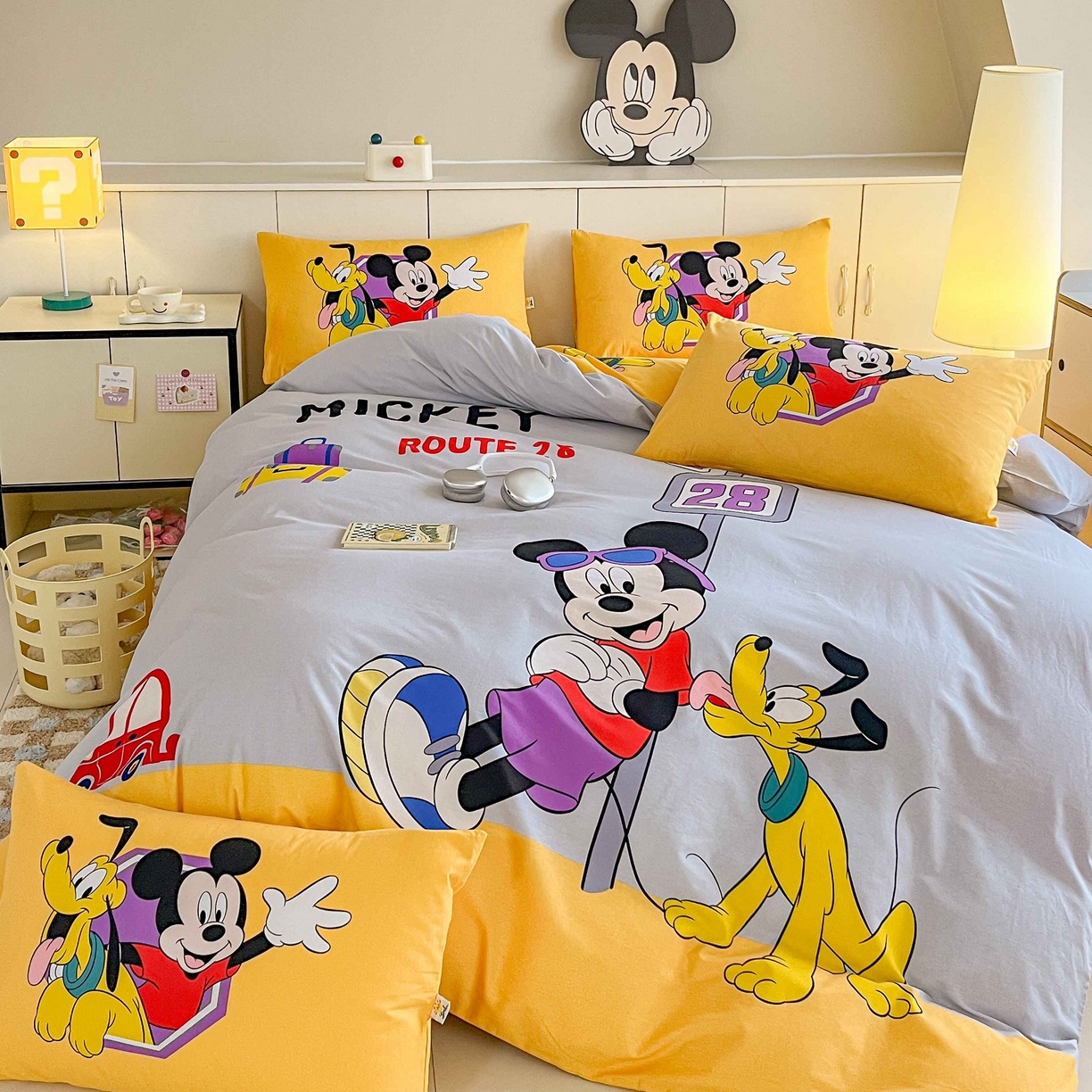 91家纺网 家纺一手货源 找家纺 玉元坊 2025年5月新品 大版卡通全棉纯棉床单床笠加厚四件套 米奇妙妙