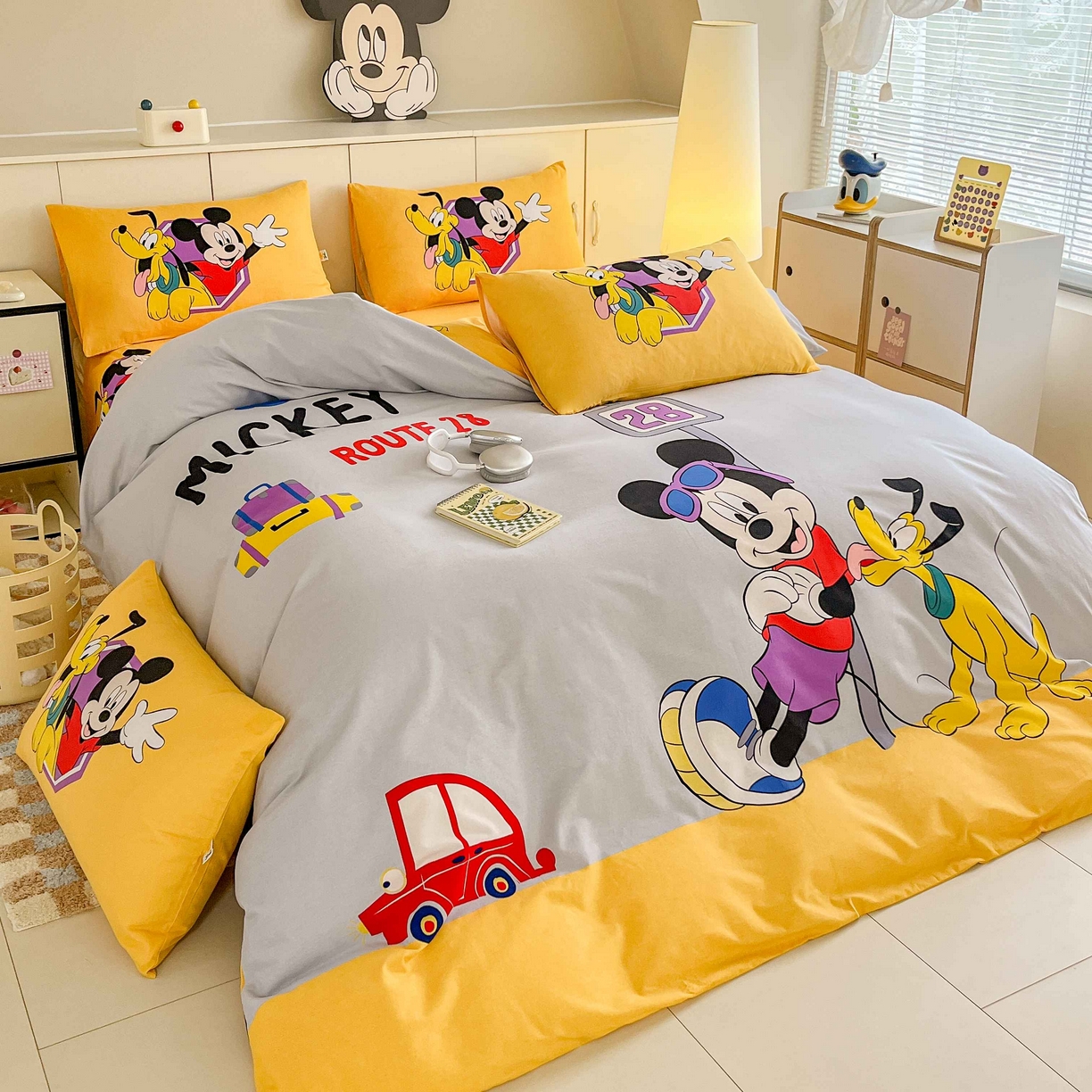 91家纺网 家纺一手货源 找家纺 玉元坊 2025年5月新品 大版卡通全棉纯棉床单床笠加厚四件套 米奇妙妙