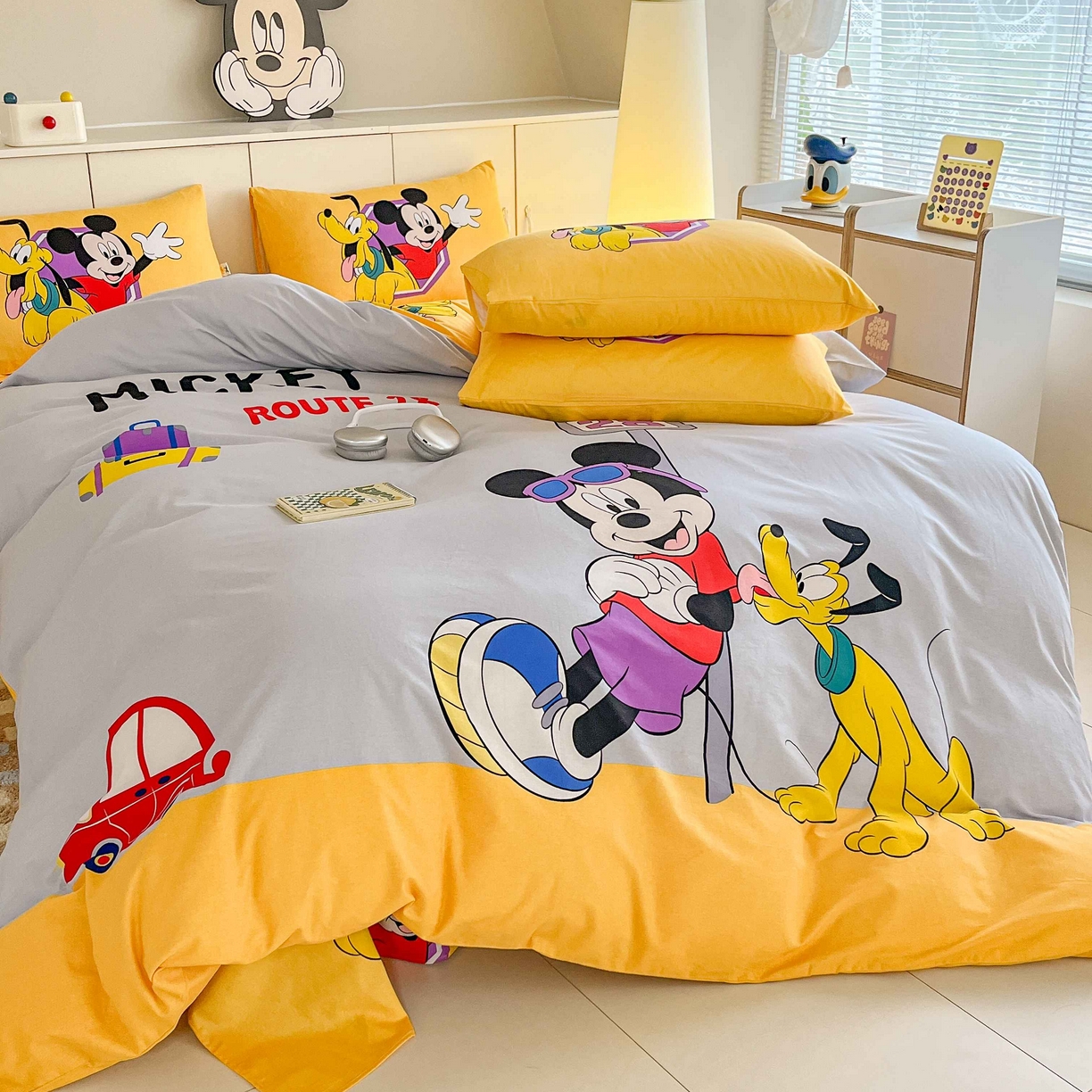 91家纺网 家纺一手货源 找家纺 玉元坊 2025年5月新品 大版卡通全棉纯棉床单床笠加厚四件套 米奇妙妙