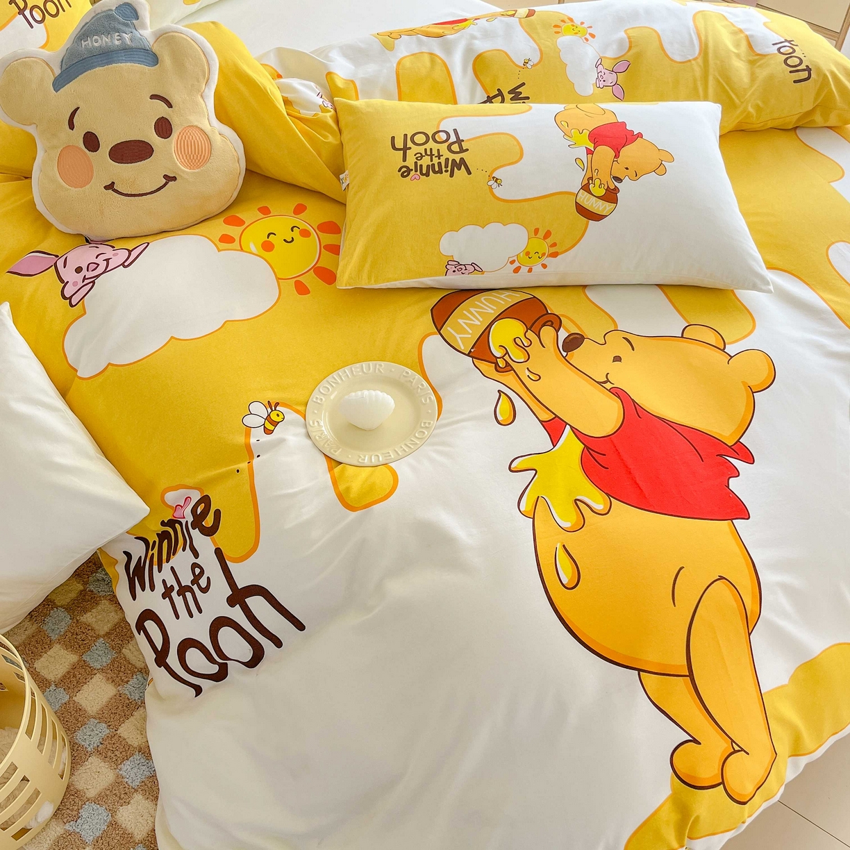 91家纺网 家纺一手货源 找家纺 玉元坊 2025年5月新品 大版卡通全棉纯棉床单床笠加厚四件套 熊熊的爱