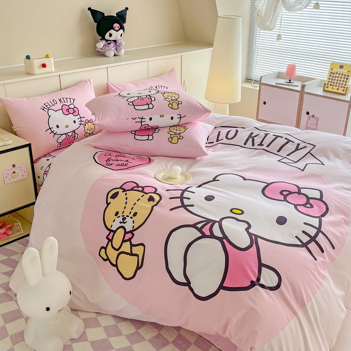 91家纺网 家纺一手货源 找家纺 玉元坊 2025年5月新品 大版卡通全棉纯棉床单床笠加厚四件套 有点甜