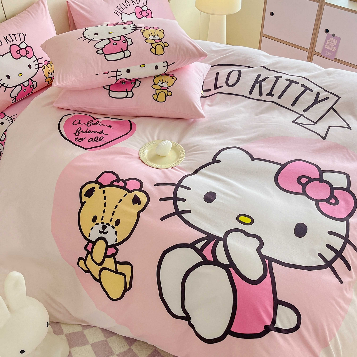 91家纺网 家纺一手货源 找家纺 玉元坊 2025年5月新品 大版卡通全棉纯棉床单床笠加厚四件套 有点甜