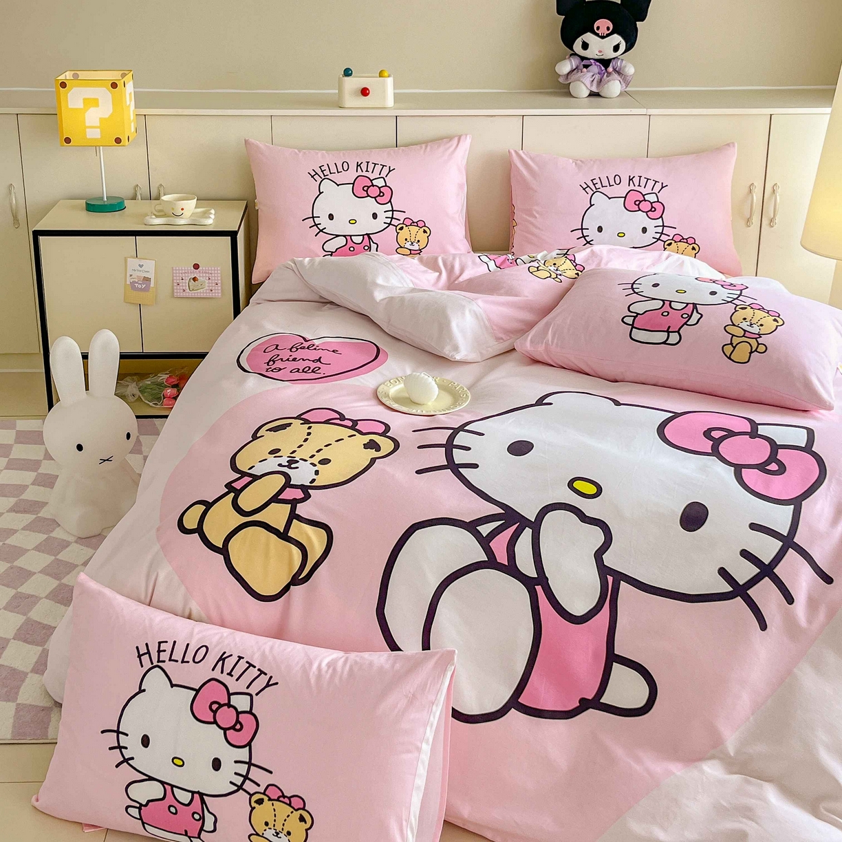 91家纺网 家纺一手货源 找家纺 玉元坊 2025年5月新品 大版卡通全棉纯棉床单床笠加厚四件套 有点甜