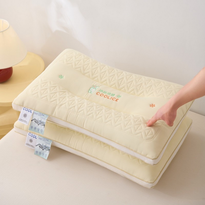 91家纺网 家纺一手货源 找家纺 佳尚枕芯 2025新款夏季超柔凉感冰丝乳胶枕头家用成人护颈椎助睡眠枕芯枕头 定型款-米黄 48x74cm/只 高枕