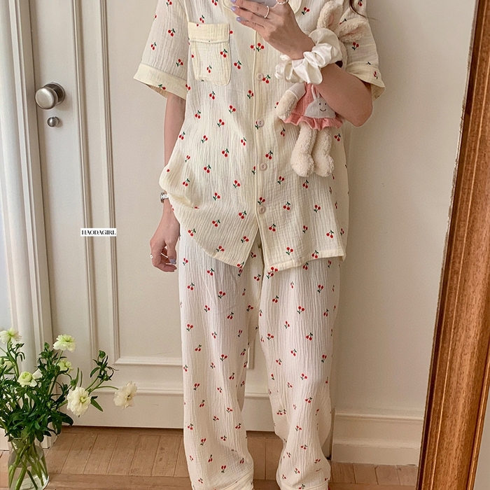 91家纺网 家纺一手货源 找家纺 （总）妍景家居生活馆 2025新款卡通翻领皱皱纱短袖长裤