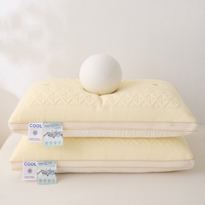 91家纺网 家纺一手货源 找家纺 佳尚枕芯 2025新款夏季超柔凉感冰丝乳胶枕芯枕头 黄色 48x74cm/只 中枕