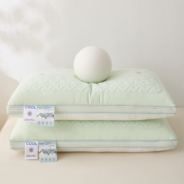 91家纺网 家纺一手货源 找家纺 佳尚枕芯 2025新款夏季超柔凉感冰丝乳胶枕芯枕头 绿色 48x74cm/只 中枕