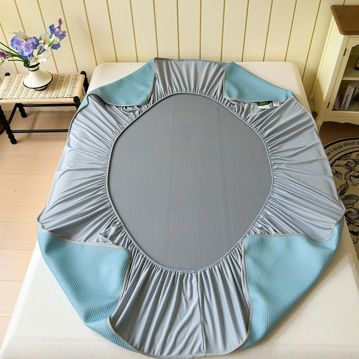 91家纺网 家纺一手货源 找家纺 瑞兴纺 2025新款复合加厚高克重凉感席床笠款 玫瑰之恋-蓝