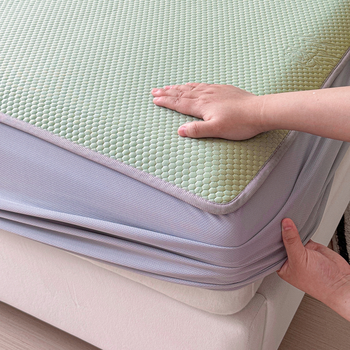 91家纺网 家纺一手货源 找家纺 瑞兴纺 2025新款复合加厚高克重凉感席床笠款 玫瑰之恋-绿