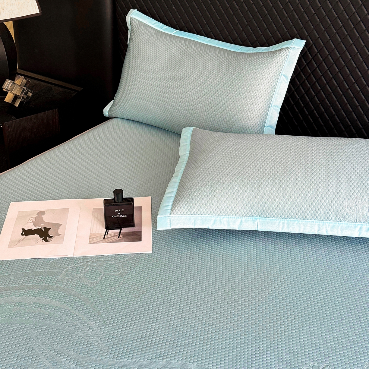 91家纺网 家纺一手货源 找家纺 瑞兴纺 2025新款复合加厚高克重凉感席床笠款 五朵金花-蓝