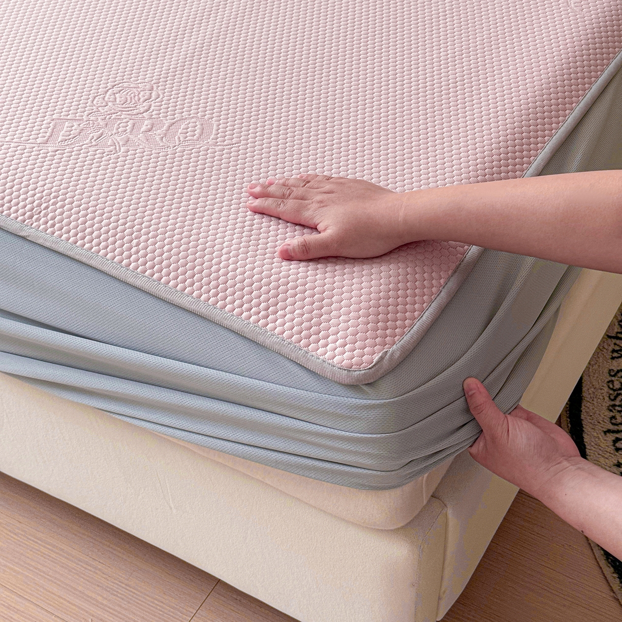 91家纺网 家纺一手货源 找家纺 瑞兴纺 2025新款复合加厚高克重凉感席床笠款 玫瑰之恋-粉