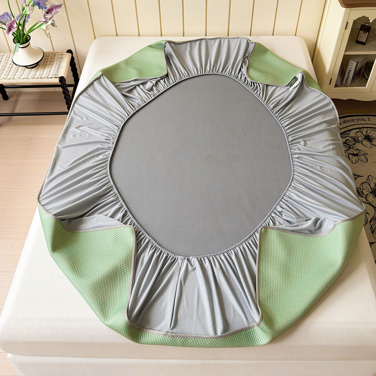 91家纺网 家纺一手货源 找家纺 瑞兴纺 2025新款复合加厚高克重凉感席床笠款 玫瑰之恋-绿