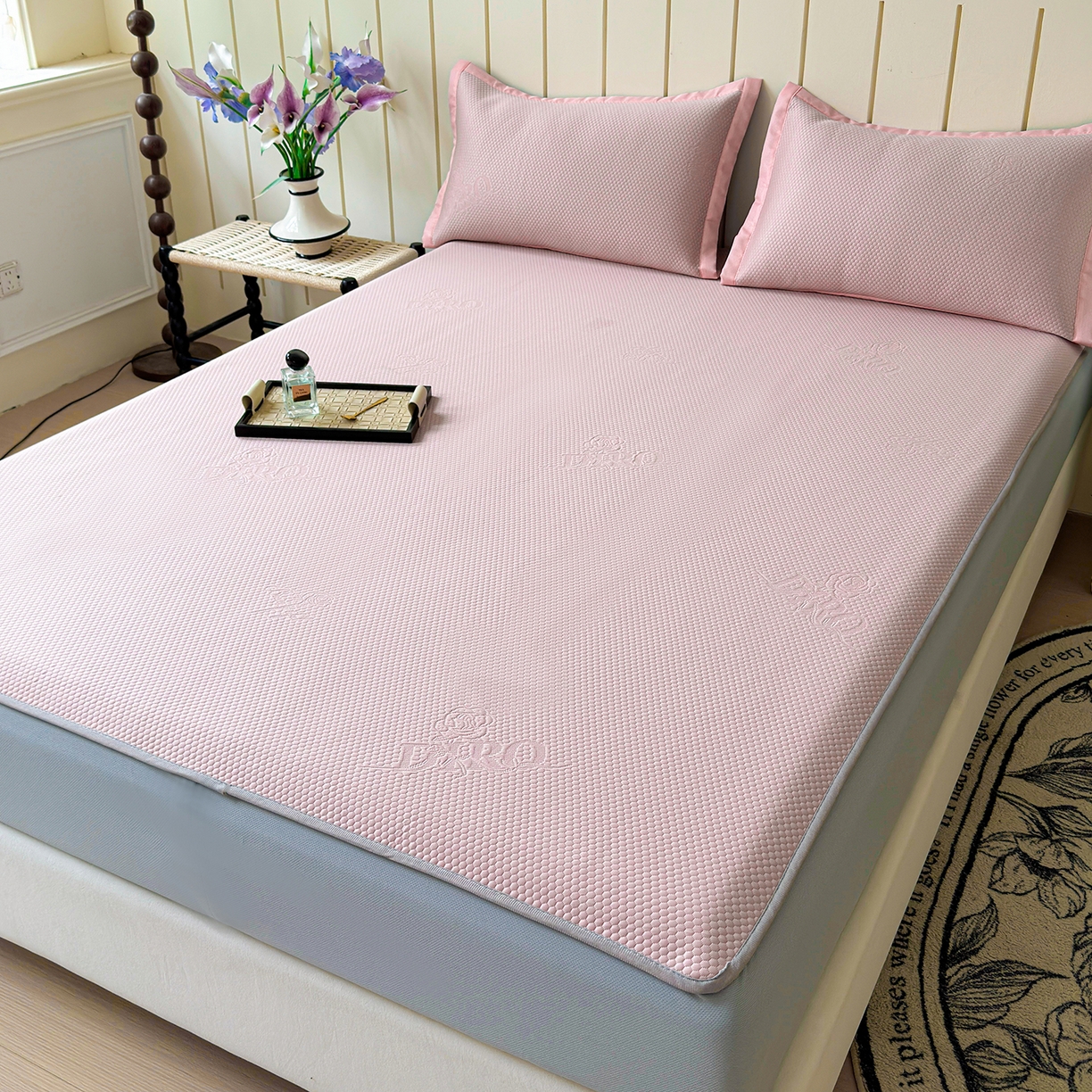 91家纺网 家纺一手货源 找家纺 瑞兴纺 2025新款复合加厚高克重凉感席床笠款 玫瑰之恋-粉