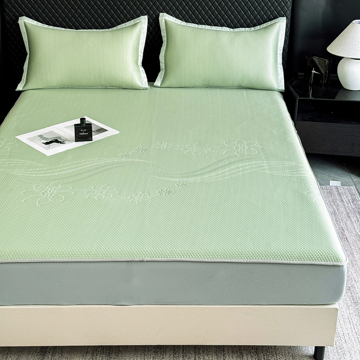 91家纺网 家纺一手货源 找家纺 瑞兴纺 2025新款复合加厚高克重凉感席床笠款 五朵金花-绿