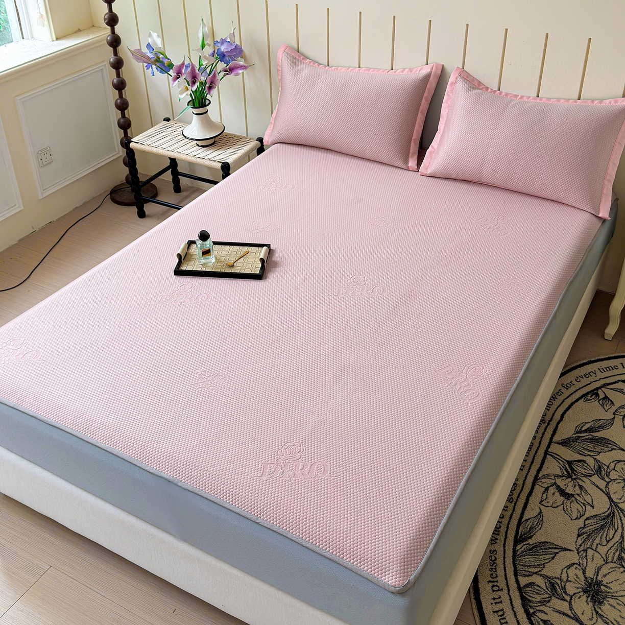 91家纺网 家纺一手货源 找家纺 瑞兴纺 2025新款复合加厚高克重凉感席床笠款 玫瑰之恋-粉