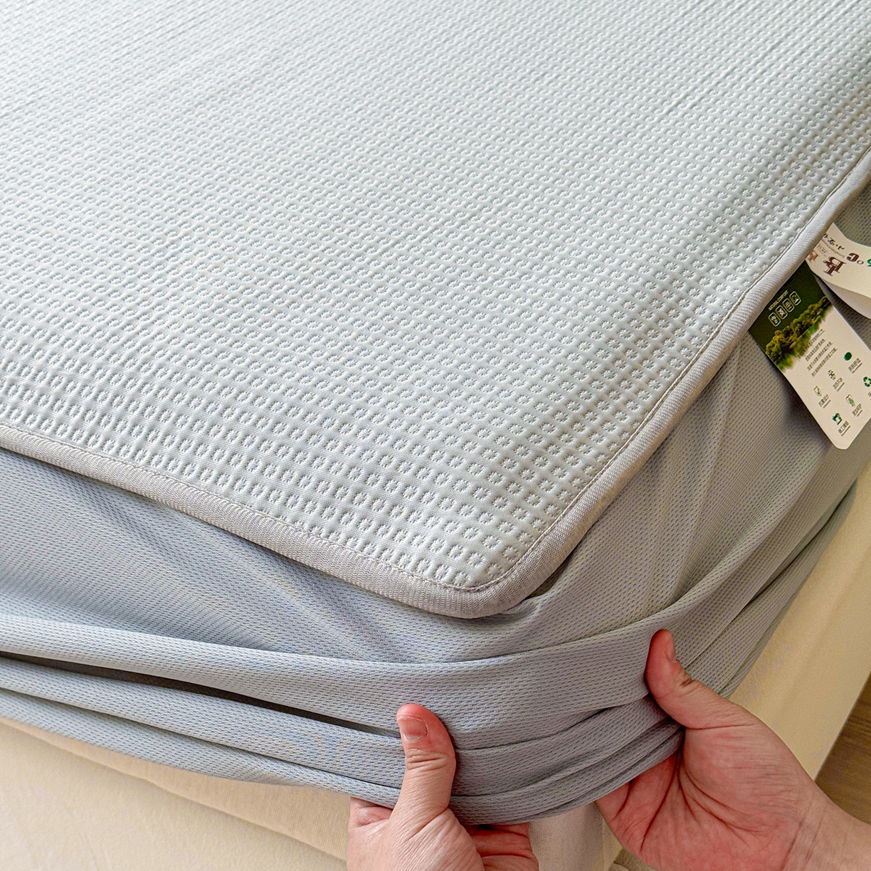 91家纺网 家纺一手货源 找家纺 瑞兴纺 2025新款复合加厚高克重凉感席床笠款 华夫格-灰