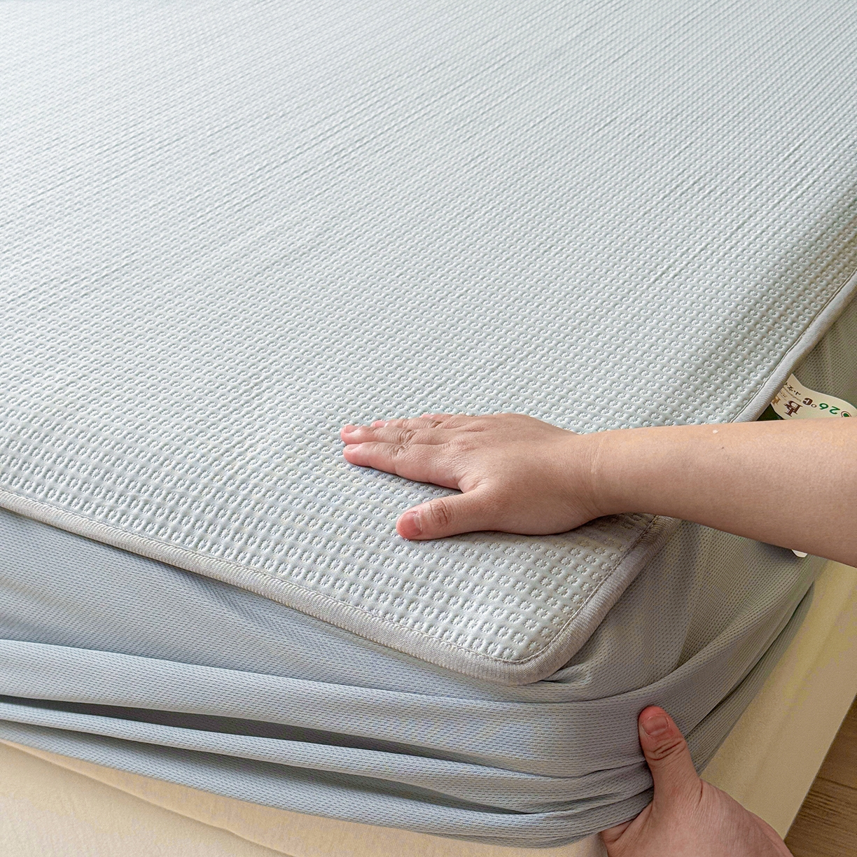 91家纺网 家纺一手货源 找家纺 瑞兴纺 2025新款复合加厚高克重凉感席床笠款 华夫格-灰