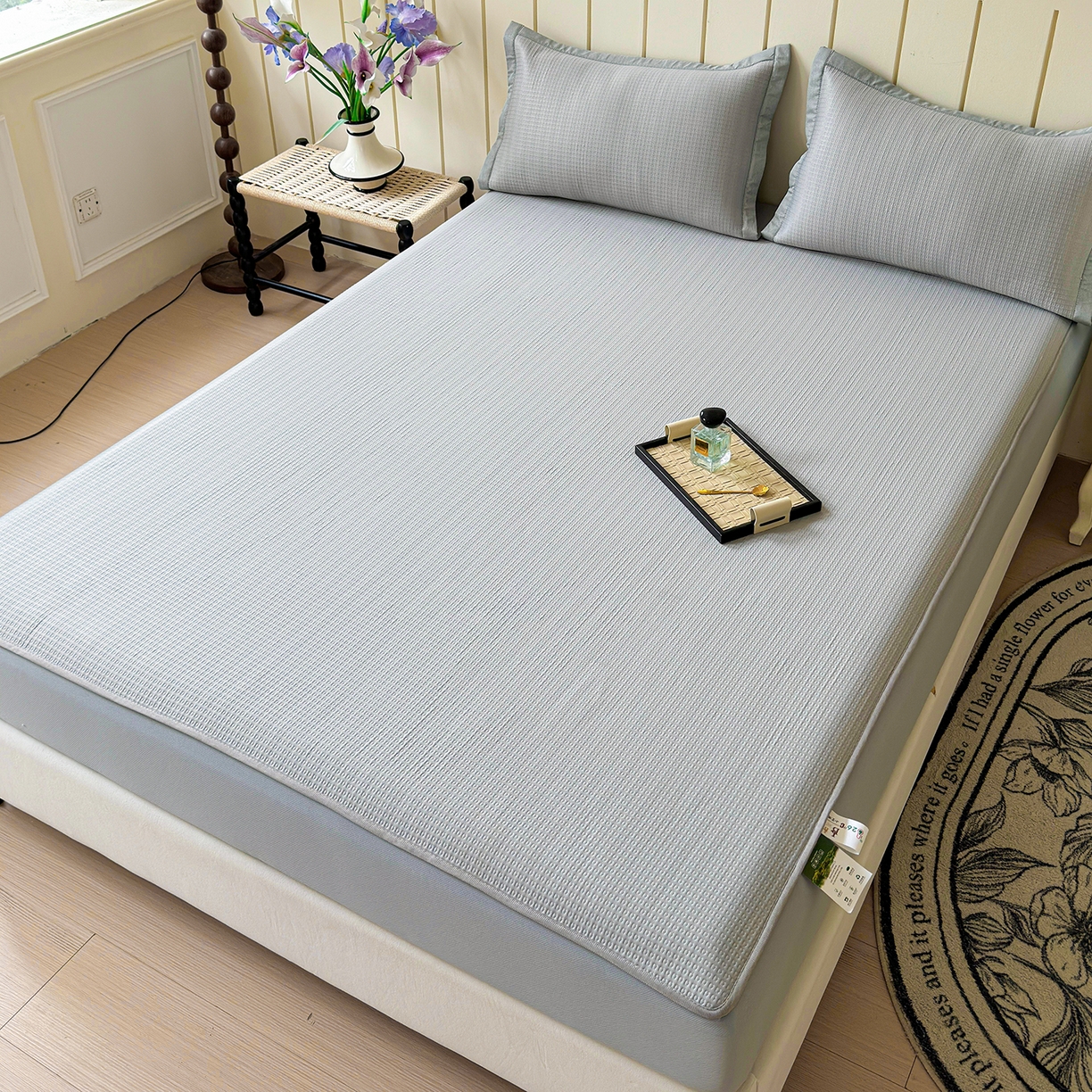 91家纺网 家纺一手货源 找家纺 瑞兴纺 2025新款复合加厚高克重凉感席床笠款 华夫格-灰