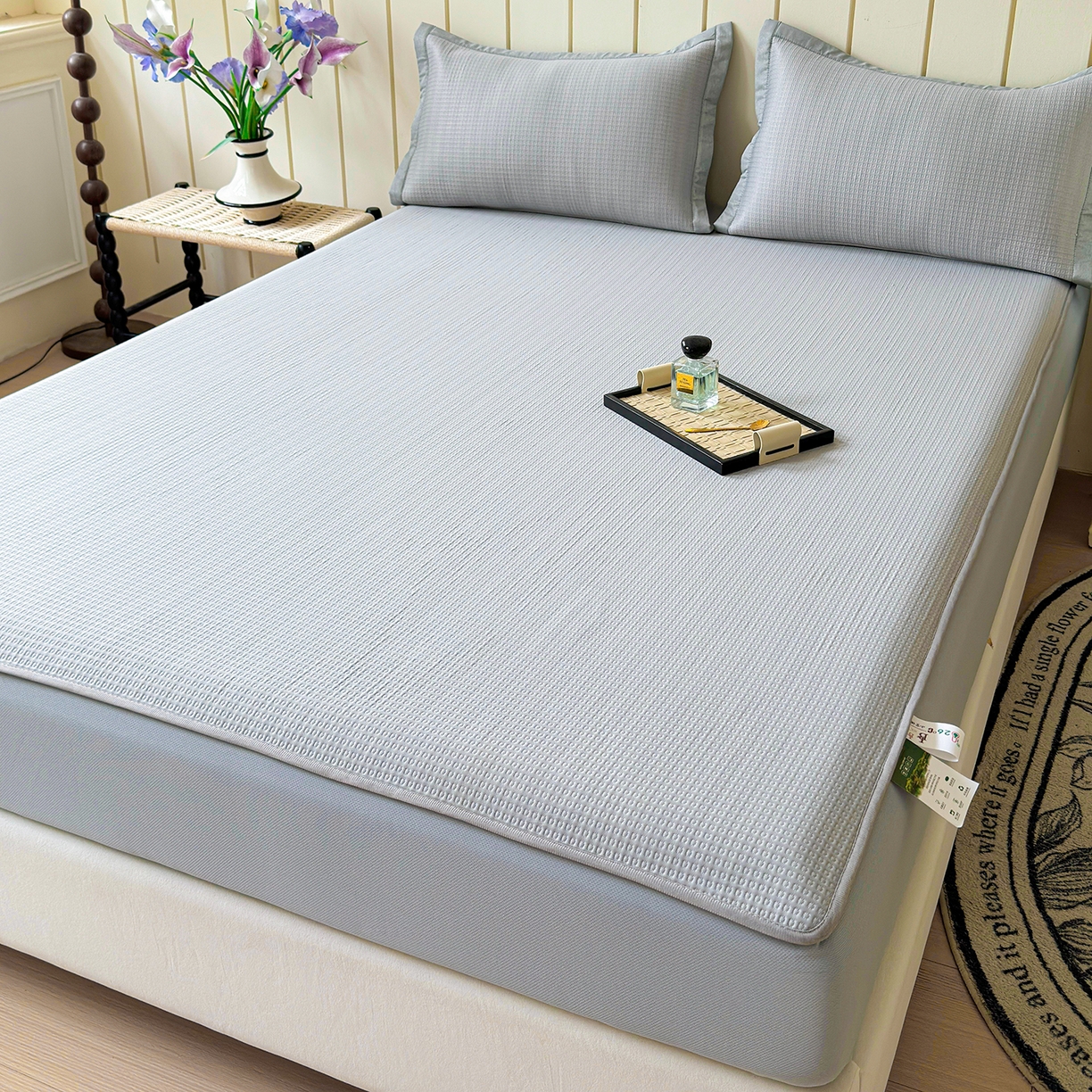 91家纺网 家纺一手货源 找家纺 瑞兴纺 2025新款复合加厚高克重凉感席床笠款 华夫格-灰