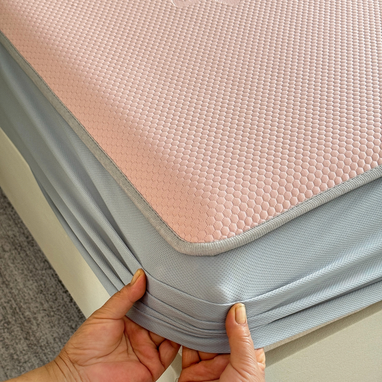 91家纺网 家纺一手货源 找家纺 瑞兴纺 2025新款复合加厚高克重凉感席床笠款 五朵金花-粉