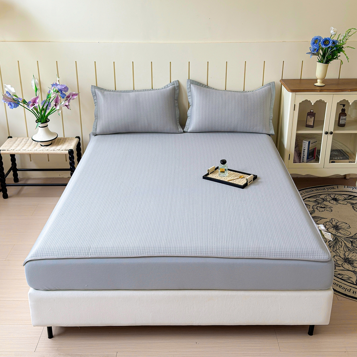 91家纺网 家纺一手货源 找家纺 瑞兴纺 2025新款复合加厚高克重凉感席床笠款 华夫格-灰