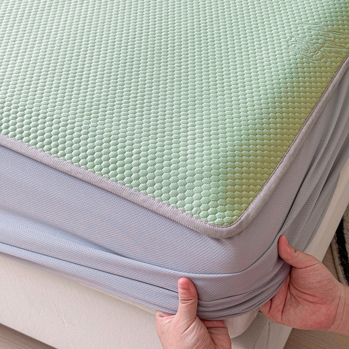 91家纺网 家纺一手货源 找家纺 瑞兴纺 2025新款复合加厚高克重凉感席床笠款 玫瑰之恋-绿