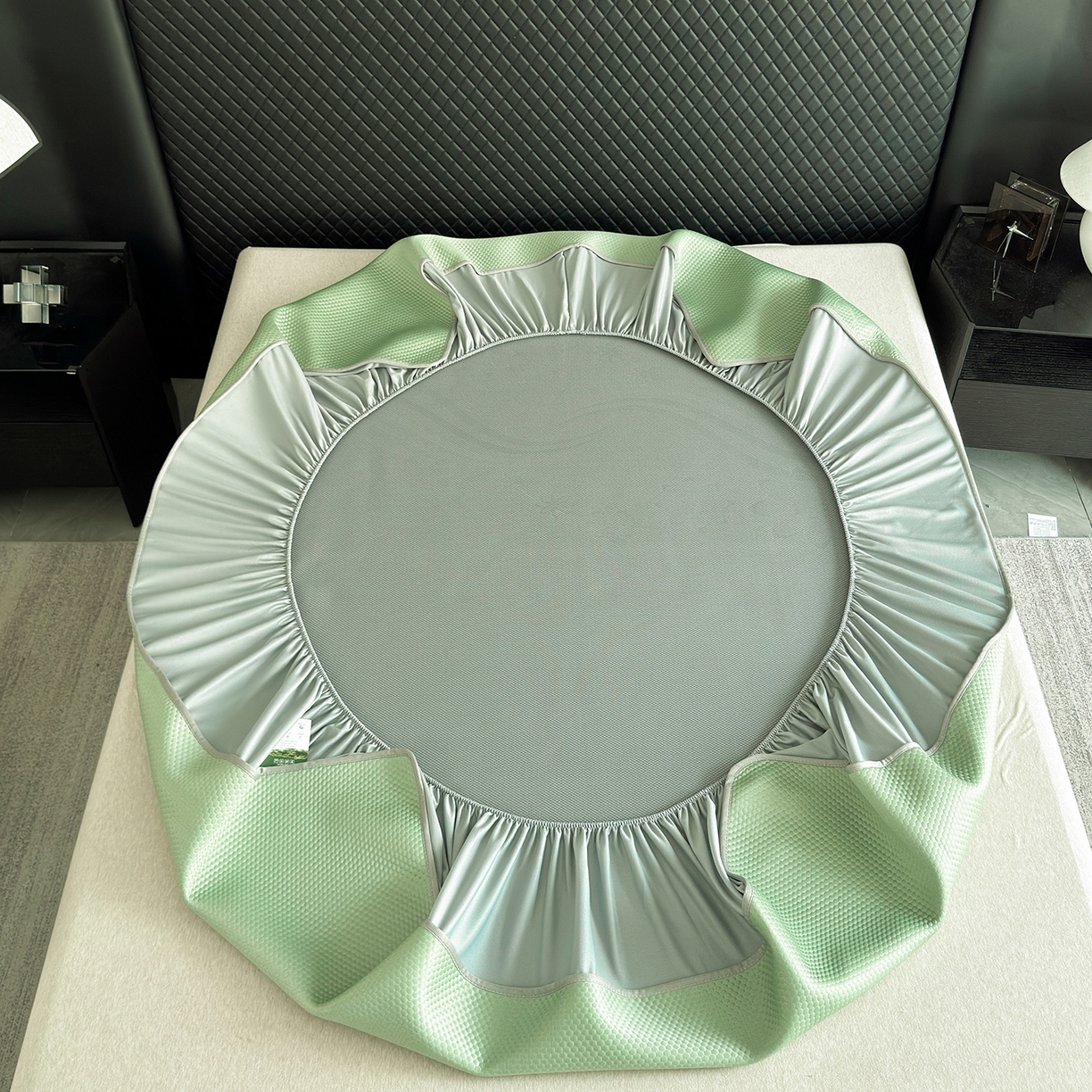 91家纺网 家纺一手货源 找家纺 瑞兴纺 2025新款复合加厚高克重凉感席床笠款 五朵金花-绿