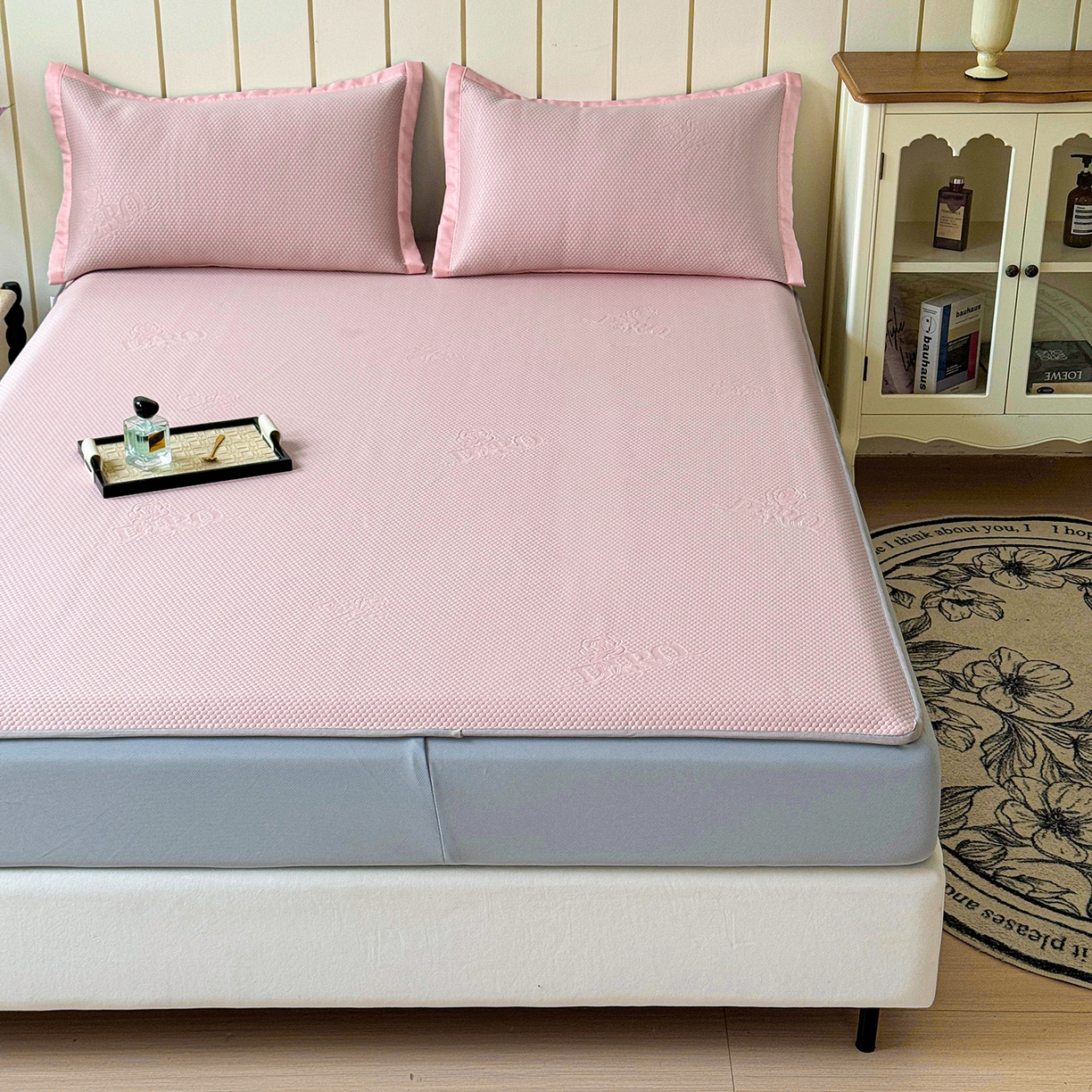 91家纺网 家纺一手货源 找家纺 瑞兴纺 2025新款复合加厚高克重凉感席床笠款 玫瑰之恋-粉