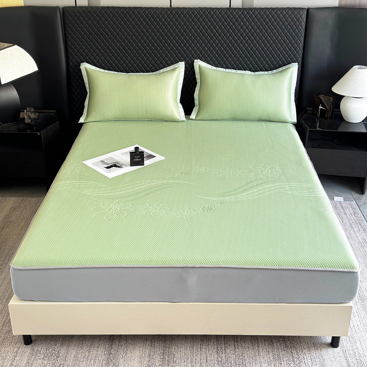 91家纺网 家纺一手货源 找家纺 瑞兴纺 2025新款复合加厚高克重凉感席床笠款 五朵金花-绿