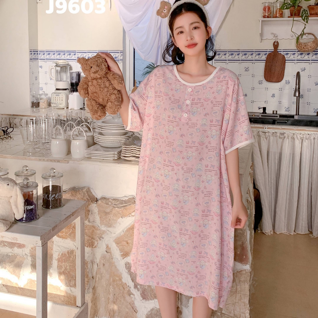 91家纺网 家纺一手货源 找家纺 妍景家居生活馆 2025新款仲夏午后懒人睡裙 粉色兔子