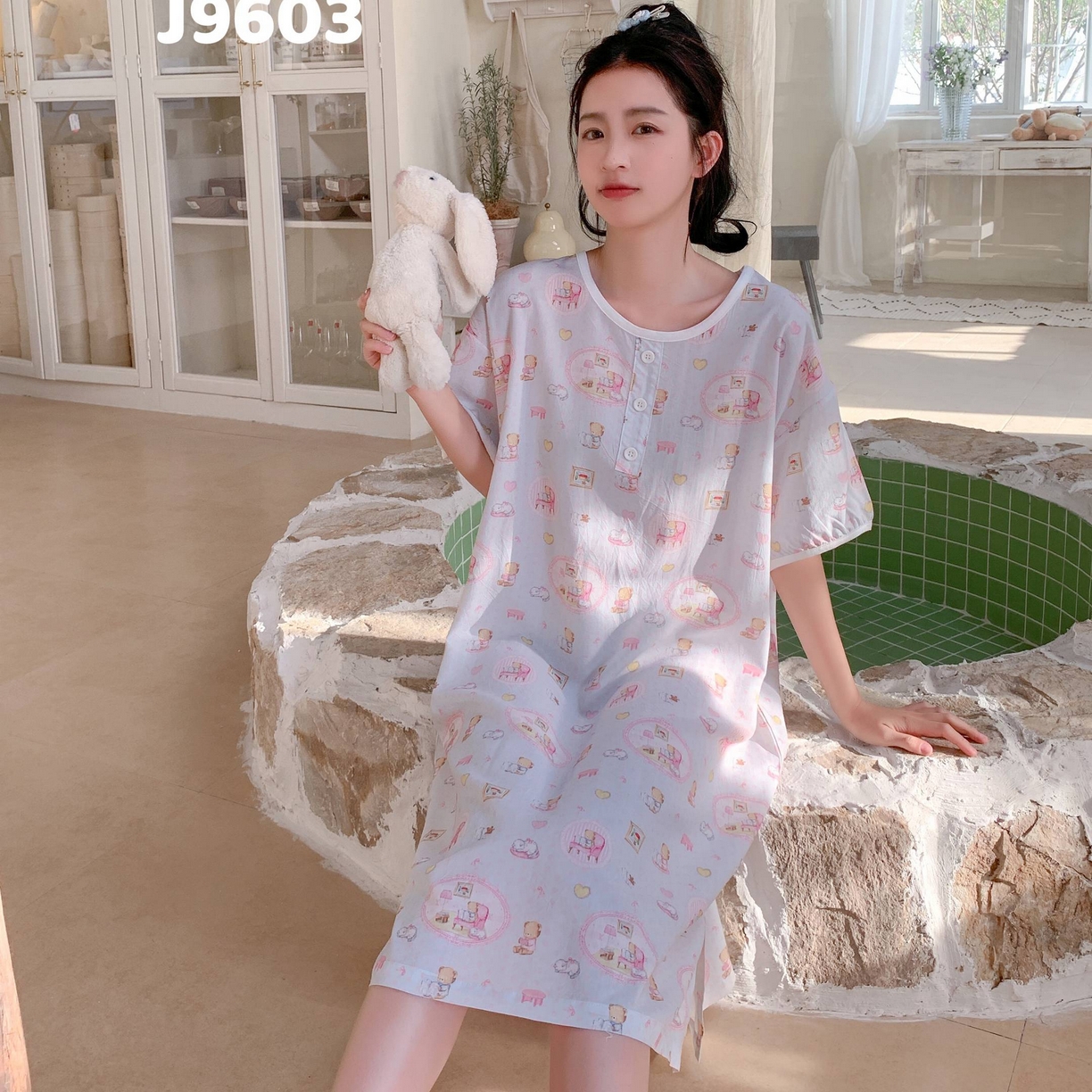 91家纺网 家纺一手货源 找家纺 妍景家居生活馆 2025新款仲夏午后懒人睡裙 蓝点小熊