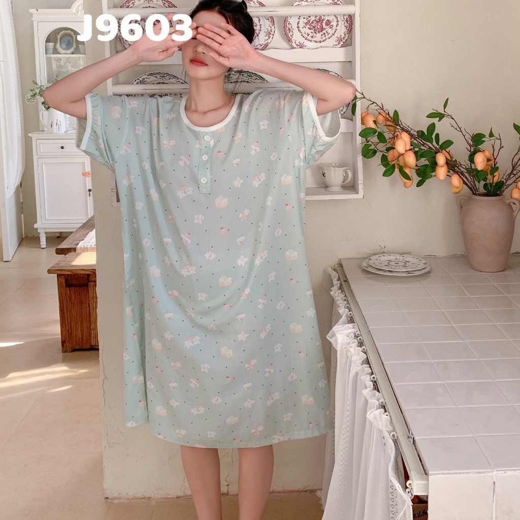 91家纺网 家纺一手货源 找家纺 妍景家居生活馆 2025新款仲夏午后懒人睡裙 绿色小狗