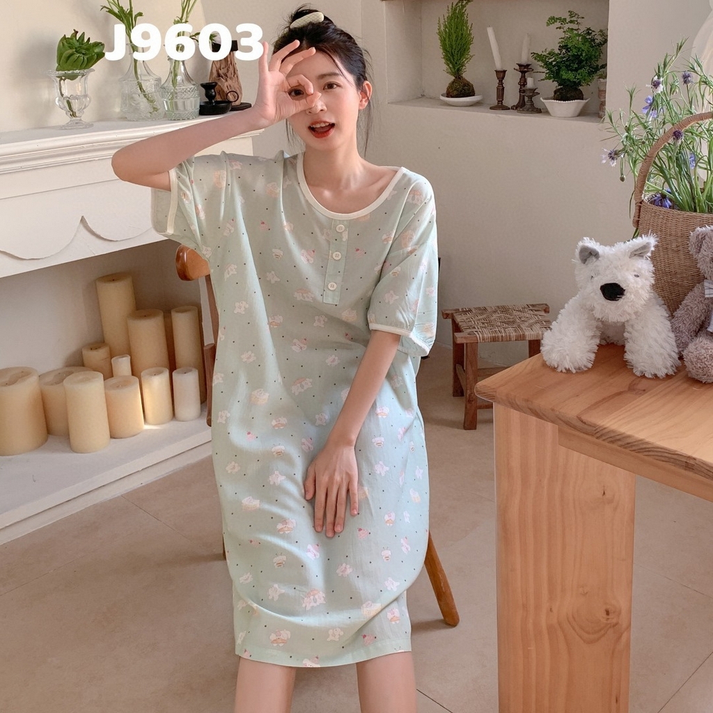 91家纺网 家纺一手货源 找家纺 妍景家居生活馆 2025新款仲夏午后懒人睡裙 绿色小狗