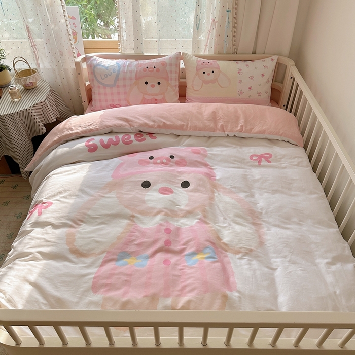 91家纺网 家纺一手货源 找家纺 美乐迪家纺 2025新款大版全棉套件四件套 大耳兔