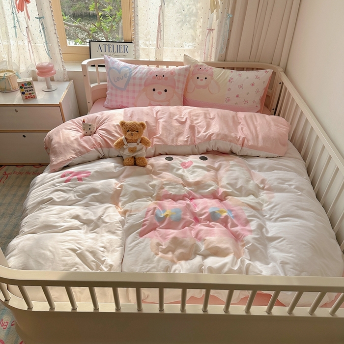 91家纺网 家纺一手货源 找家纺 美乐迪家纺 2025新款大版全棉套件四件套 大耳兔