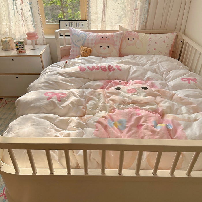 91家纺网 家纺一手货源 找家纺 美乐迪家纺 2025新款大版全棉套件四件套 大耳兔