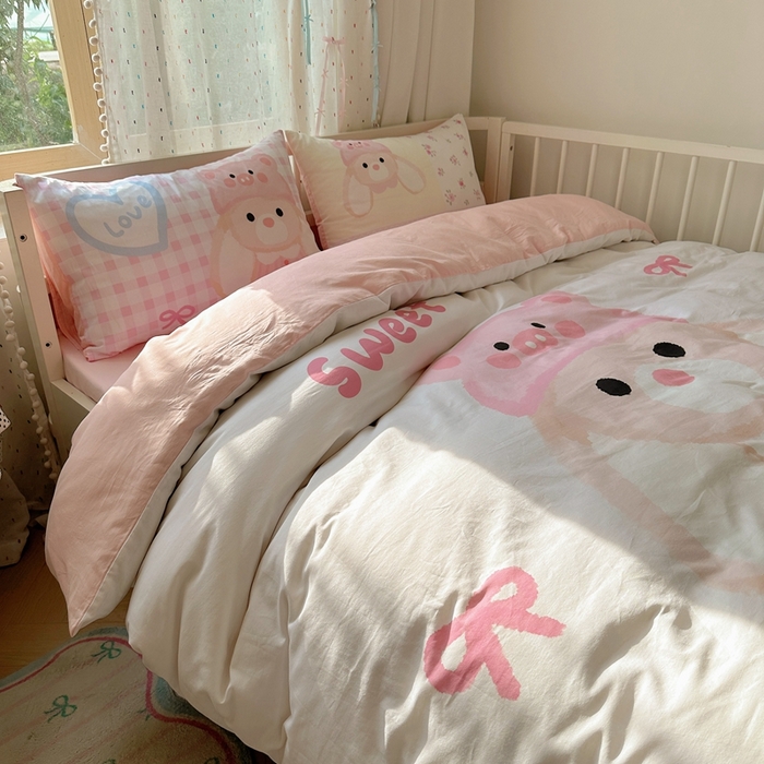 91家纺网 家纺一手货源 找家纺 美乐迪家纺 2025新款大版全棉套件四件套 大耳兔