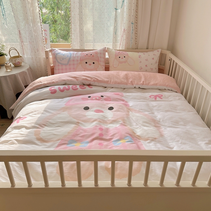 91家纺网 家纺一手货源 找家纺 美乐迪家纺 2025新款大版全棉套件四件套 大耳兔