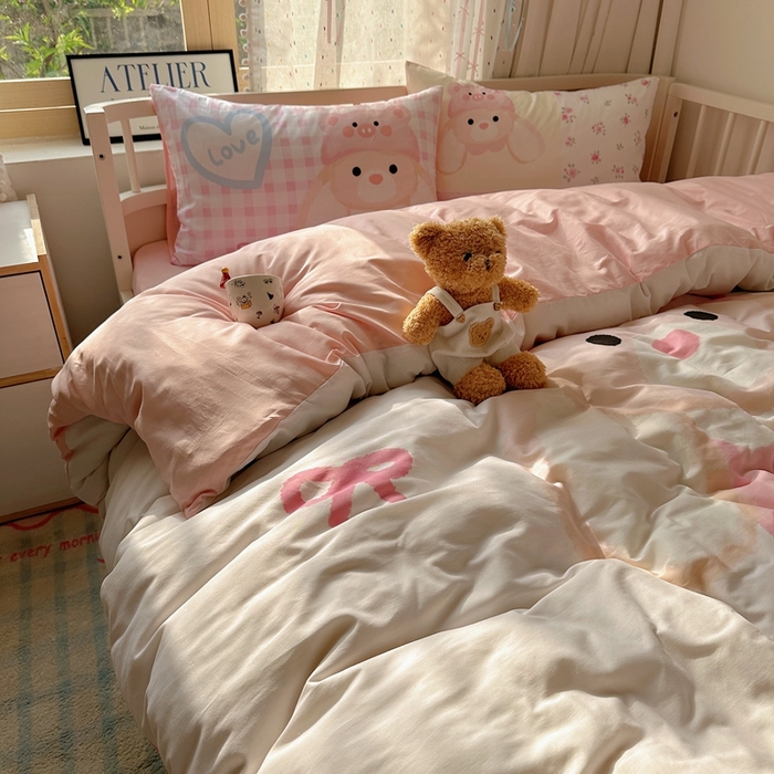 91家纺网 家纺一手货源 找家纺 美乐迪家纺 2025新款大版全棉套件四件套 大耳兔