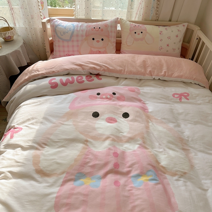 91家纺网 家纺一手货源 找家纺 美乐迪家纺 2025新款大版全棉套件四件套 大耳兔