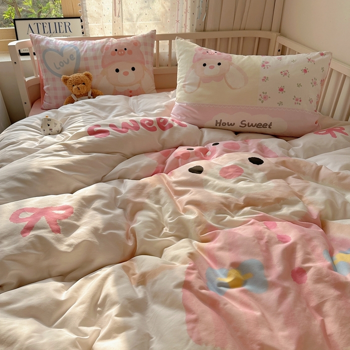 91家纺网 家纺一手货源 找家纺 美乐迪家纺 2025新款大版全棉套件四件套 大耳兔