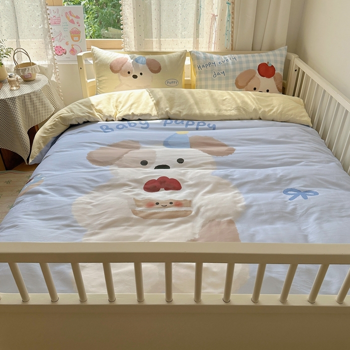 91家纺网 家纺一手货源 找家纺 美乐迪家纺 2025新款大版全棉套件四件套 蛋糕小狗