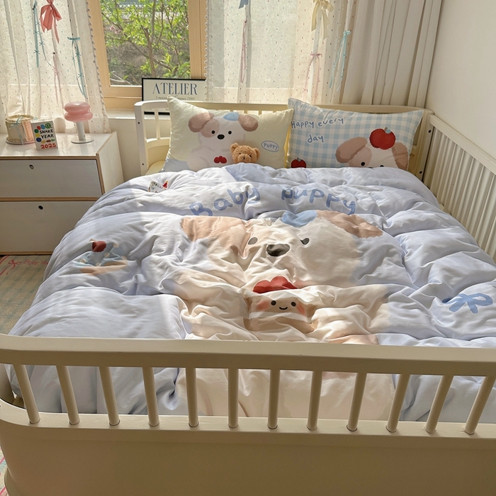 91家纺网 家纺一手货源 找家纺 美乐迪家纺 2025新款大版全棉套件四件套 蛋糕小狗