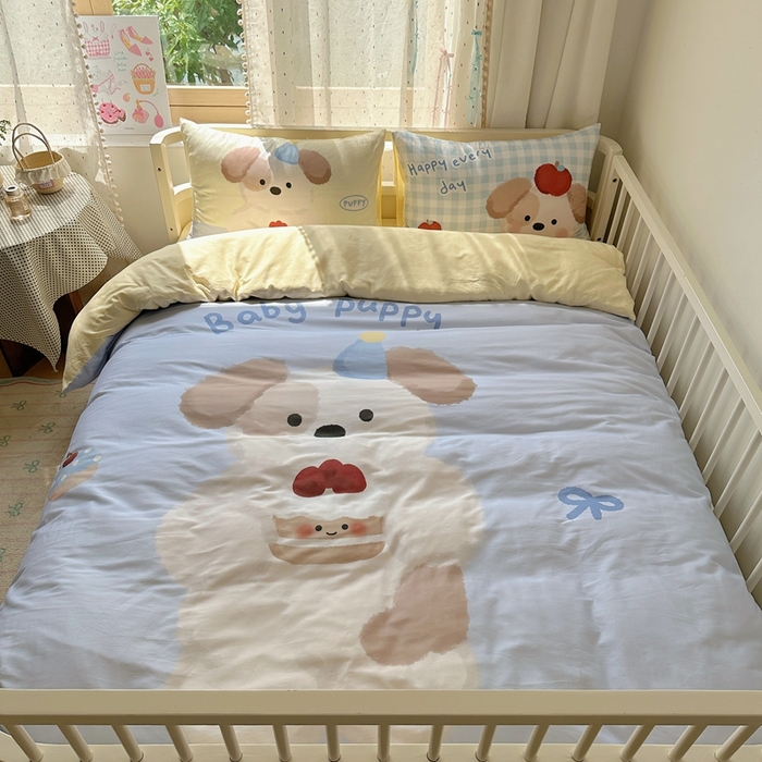 美乐迪家纺 2025新款大版全棉套件四件套 蛋糕小狗