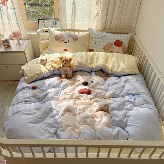 91家纺网 家纺一手货源 找家纺 美乐迪家纺 2025新款大版全棉套件四件套 蛋糕小狗