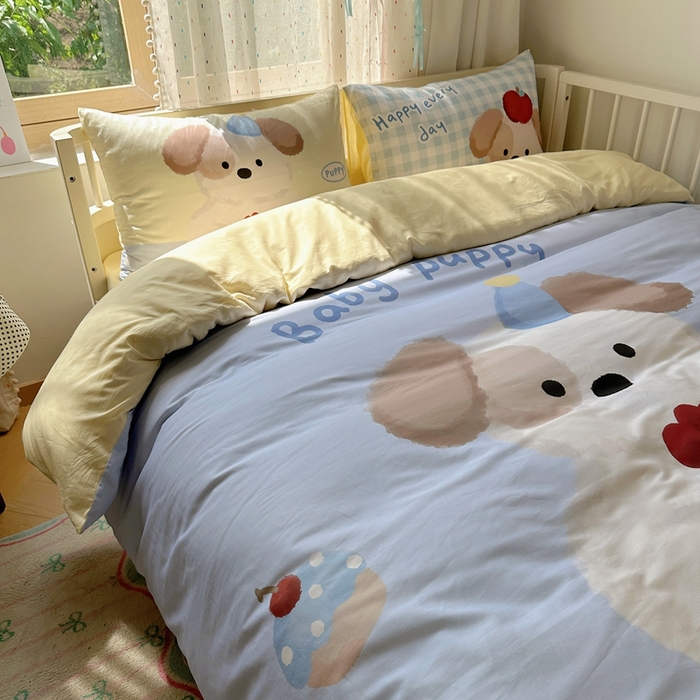 91家纺网 家纺一手货源 找家纺 美乐迪家纺 2025新款大版全棉套件四件套 蛋糕小狗