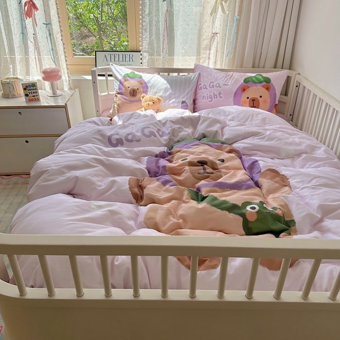 91家纺网 家纺一手货源 找家纺 美乐迪家纺 2025新款大版全棉套件四件套 卡皮巴拉