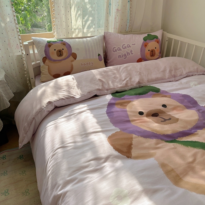 91家纺网 家纺一手货源 找家纺 美乐迪家纺 2025新款大版全棉套件四件套 卡皮巴拉